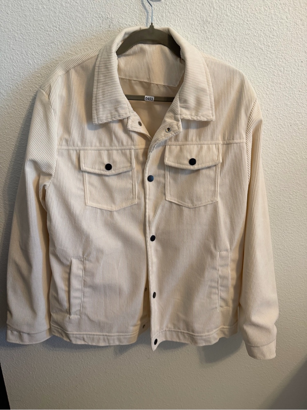 Men's Cream Corduroy Shirt Jacket with Snap Closure